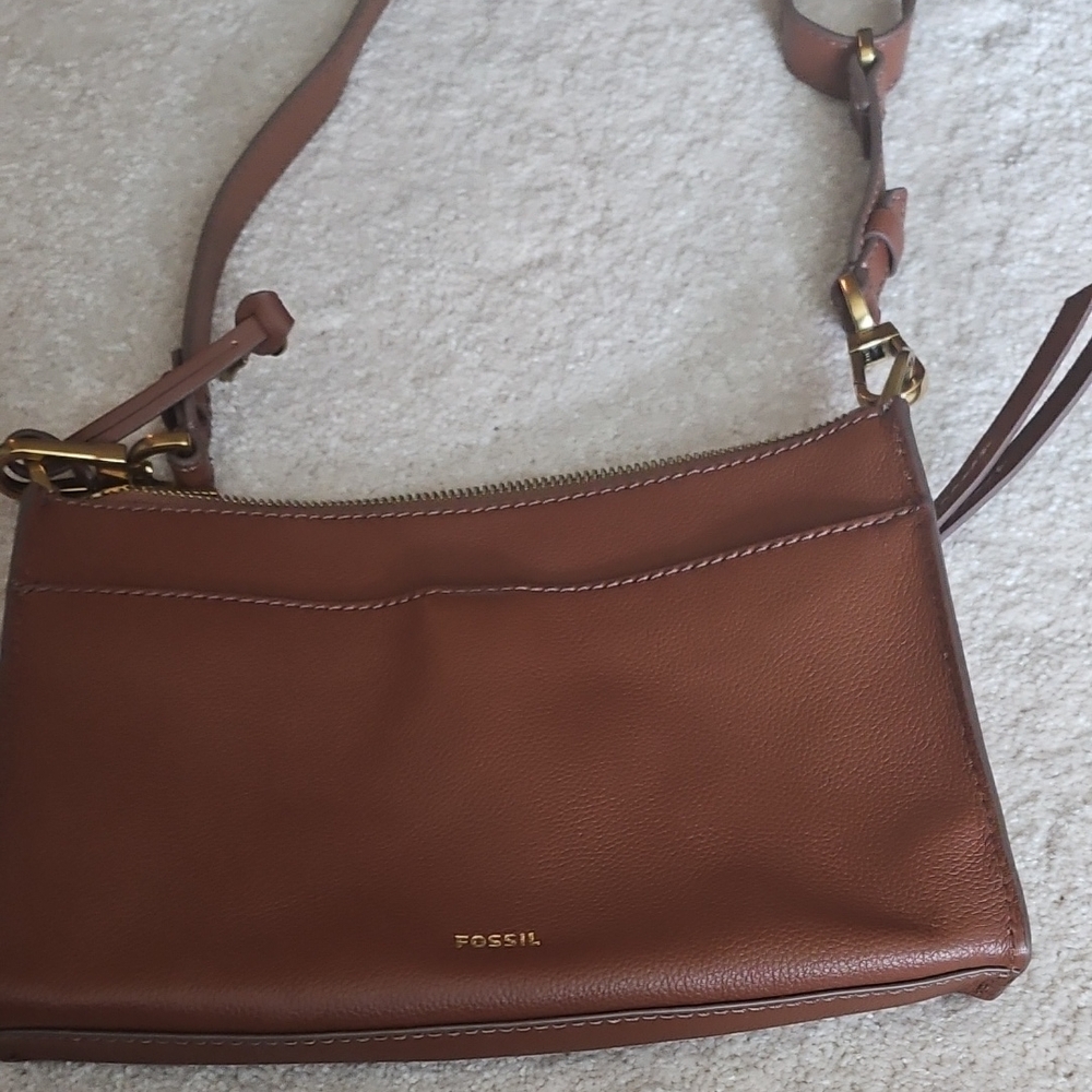 Fossil Tan Leather Crossbody Bag